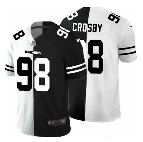 Men's Las Vegas Raiders #98 Maxx Crosby Black & White Split Vapor Limited Stitched Jersey